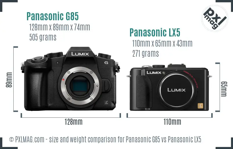 Panasonic G85 vs Panasonic LX5 size comparison