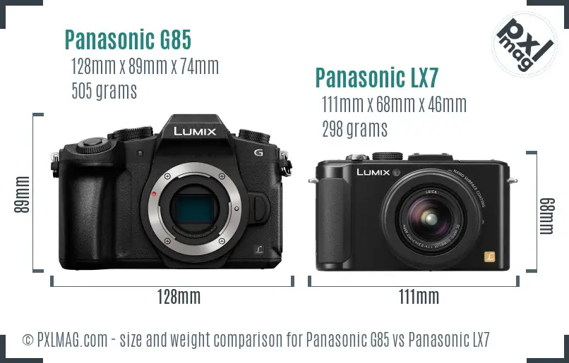 Panasonic G85 vs Panasonic LX7 size comparison