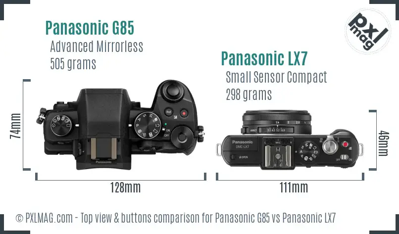Panasonic G85 vs Panasonic LX7 top view buttons comparison