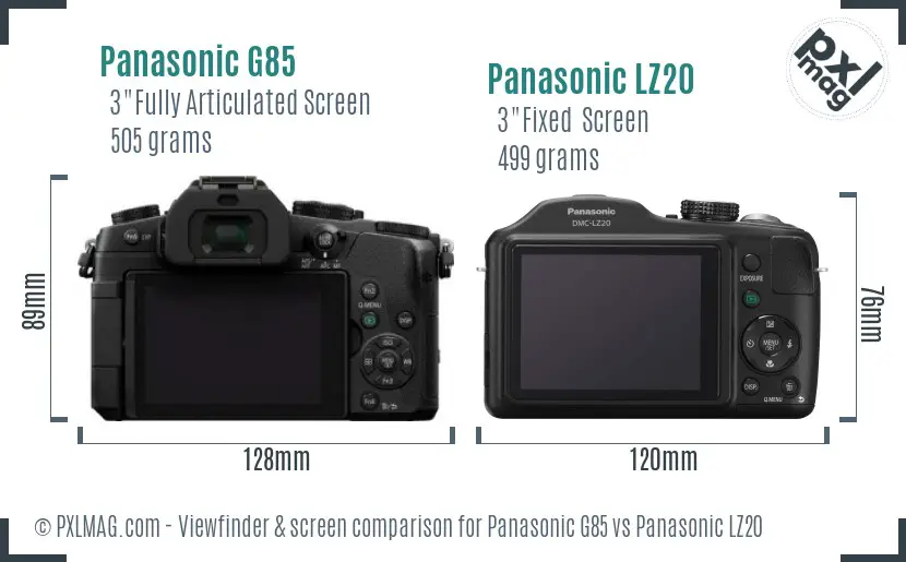 Panasonic G85 vs Panasonic LZ20 Screen and Viewfinder comparison