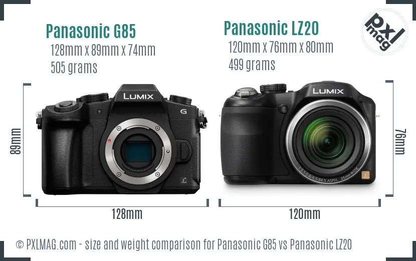 Panasonic G85 vs Panasonic LZ20 size comparison