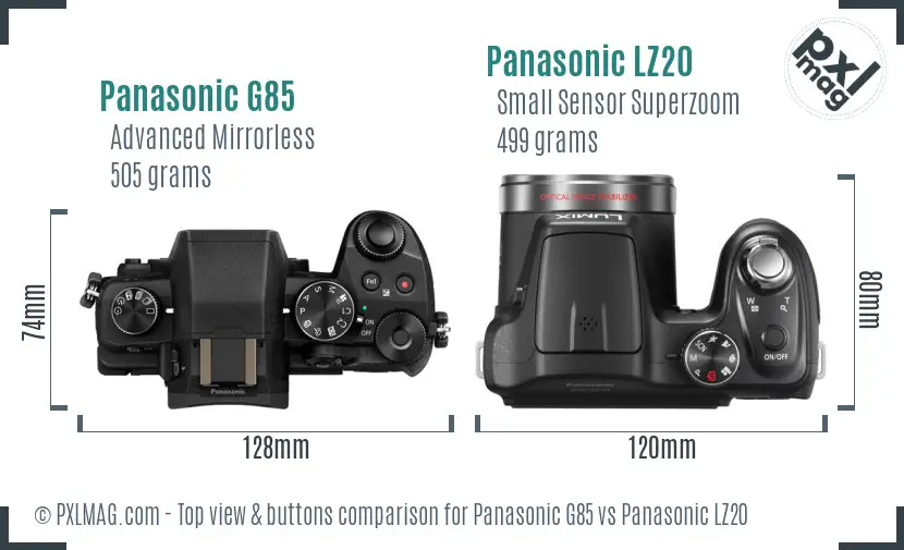 Panasonic G85 vs Panasonic LZ20 top view buttons comparison