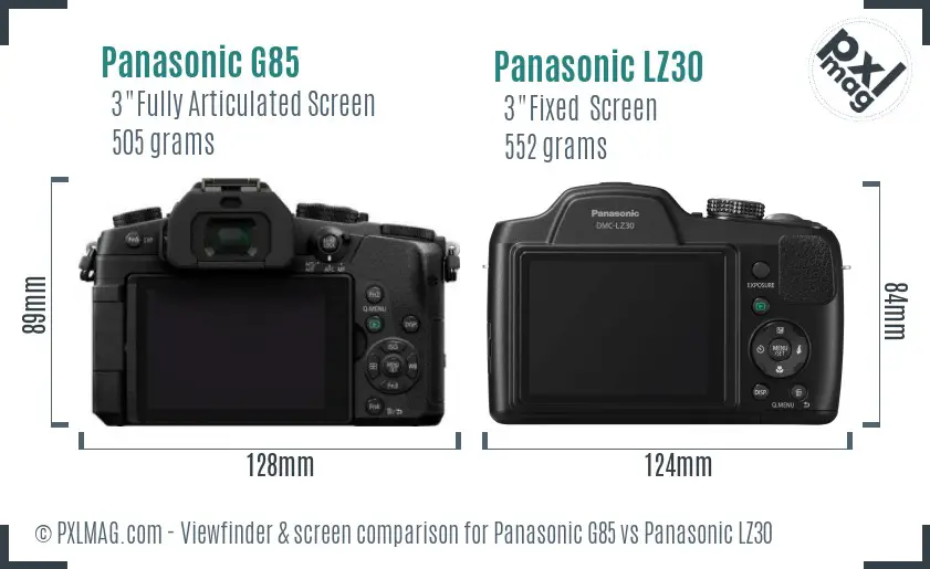 Panasonic G85 vs Panasonic LZ30 Screen and Viewfinder comparison