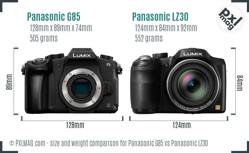 Panasonic G85 vs Panasonic LZ30 size comparison