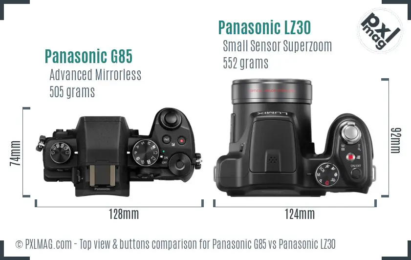 Panasonic G85 vs Panasonic LZ30 top view buttons comparison