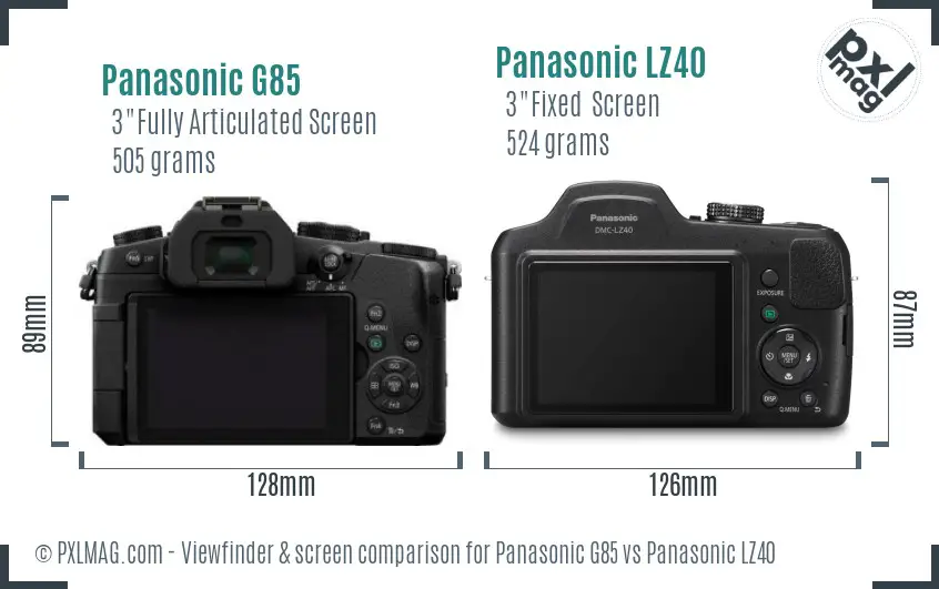 Panasonic G85 vs Panasonic LZ40 Screen and Viewfinder comparison