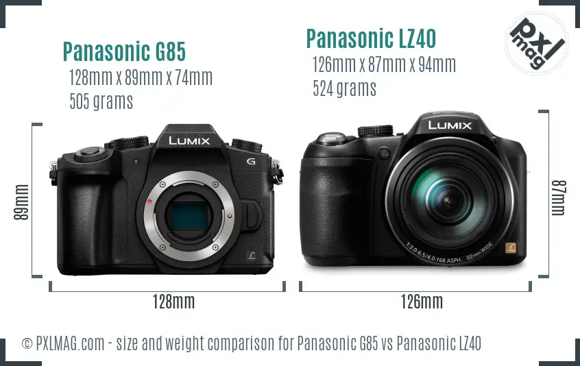 Panasonic G85 vs Panasonic LZ40 size comparison