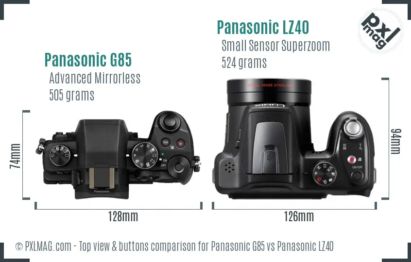 Panasonic G85 vs Panasonic LZ40 top view buttons comparison