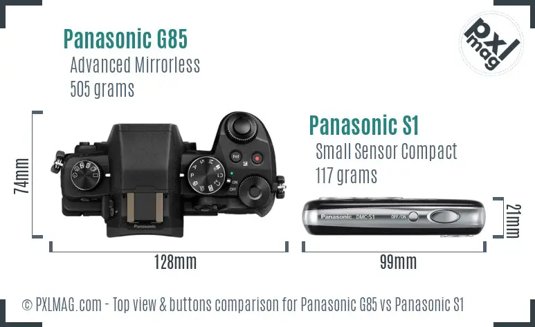 Panasonic G85 vs Panasonic S1 top view buttons comparison