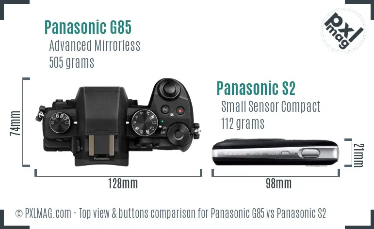Panasonic G85 vs Panasonic S2 top view buttons comparison