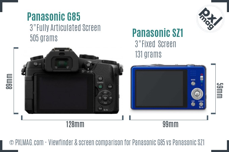 Panasonic G85 vs Panasonic SZ1 Screen and Viewfinder comparison
