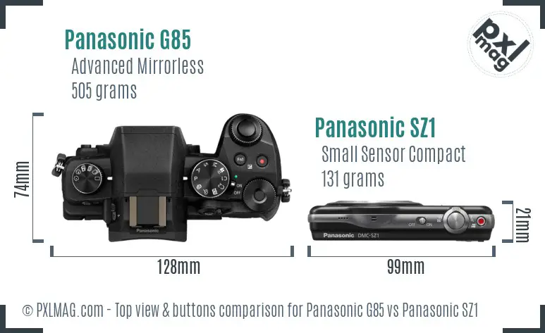 Panasonic G85 vs Panasonic SZ1 top view buttons comparison