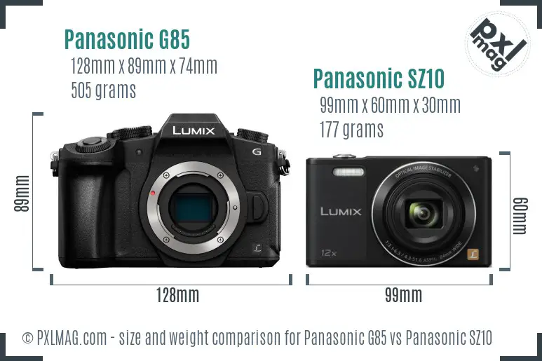 Panasonic G85 vs Panasonic SZ10 size comparison