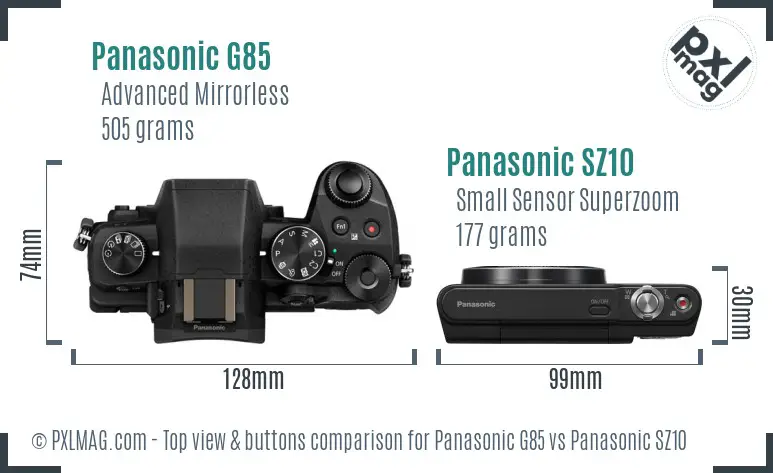 Panasonic G85 vs Panasonic SZ10 top view buttons comparison