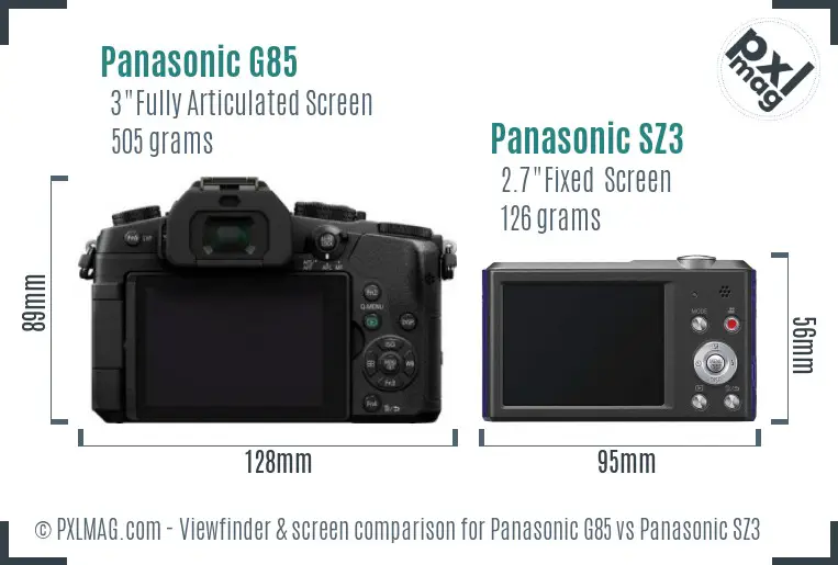 Panasonic G85 vs Panasonic SZ3 Screen and Viewfinder comparison