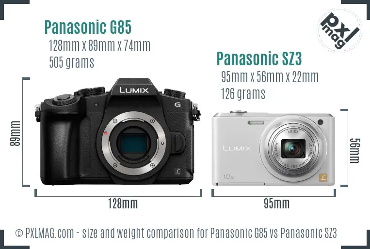 Panasonic G85 vs Panasonic SZ3 size comparison