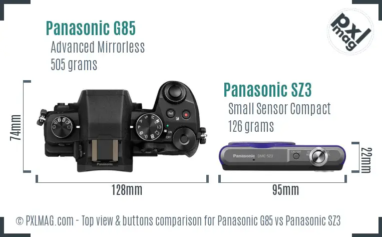 Panasonic G85 vs Panasonic SZ3 top view buttons comparison