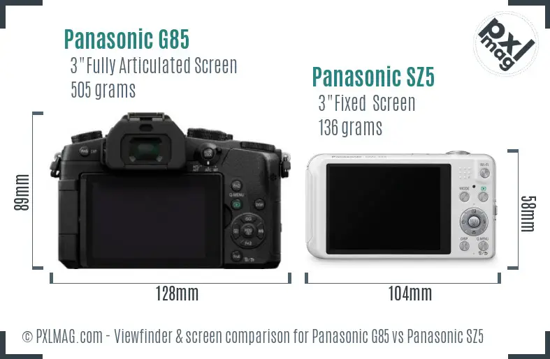 Panasonic G85 vs Panasonic SZ5 Screen and Viewfinder comparison