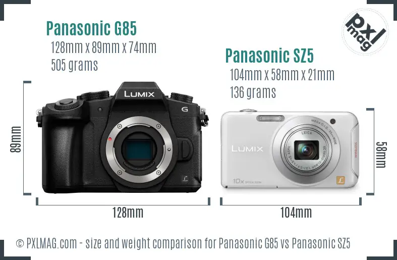 Panasonic G85 vs Panasonic SZ5 size comparison