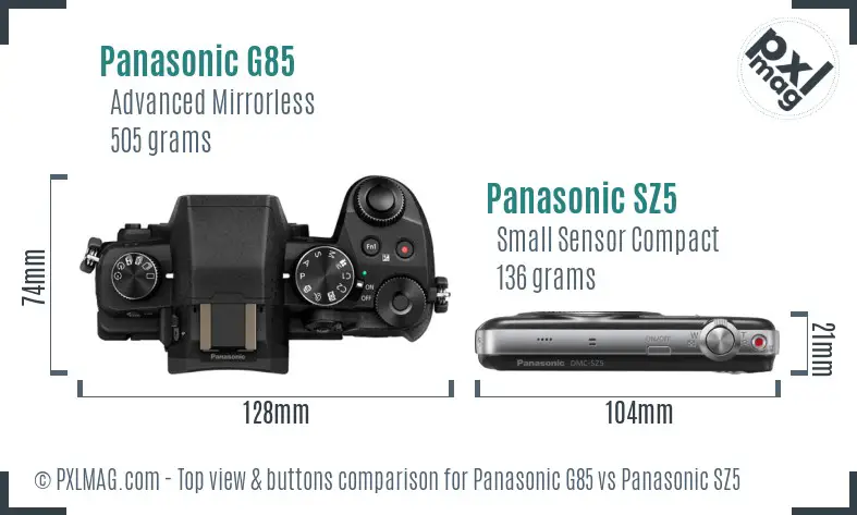 Panasonic G85 vs Panasonic SZ5 top view buttons comparison
