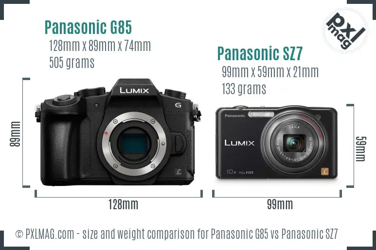 Panasonic G85 vs Panasonic SZ7 size comparison