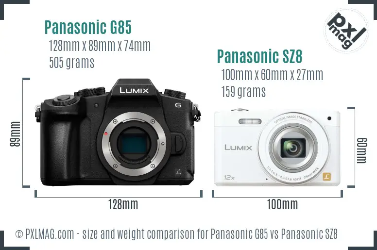 Panasonic G85 vs Panasonic SZ8 size comparison