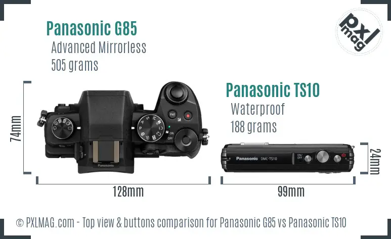 Panasonic G85 vs Panasonic TS10 top view buttons comparison