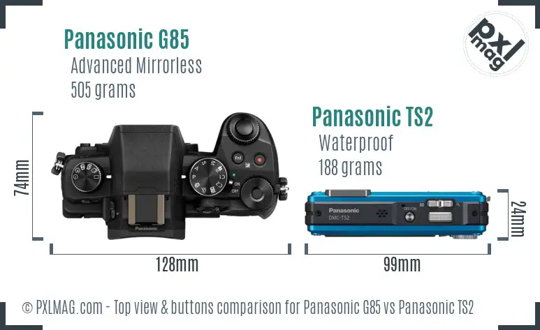 Panasonic G85 vs Panasonic TS2 top view buttons comparison