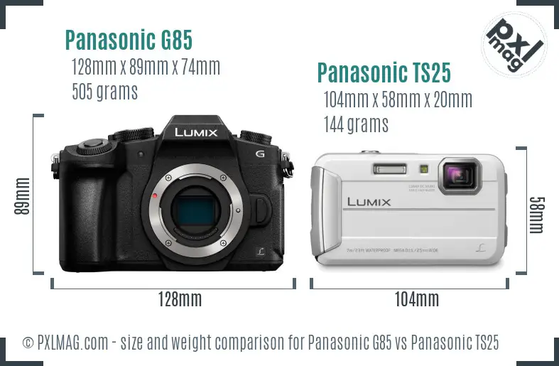 Panasonic G85 vs Panasonic TS25 size comparison