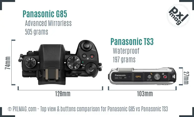 Panasonic G85 vs Panasonic TS3 top view buttons comparison