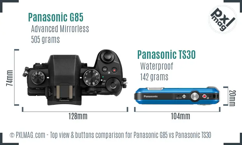 Panasonic G85 vs Panasonic TS30 top view buttons comparison