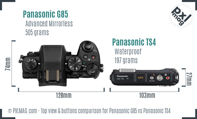 Panasonic G85 vs Panasonic TS4 top view buttons comparison