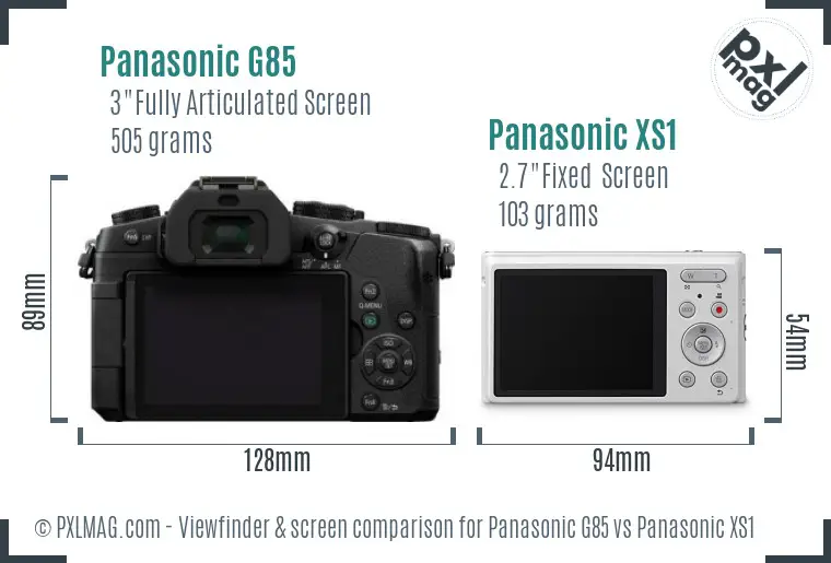 Panasonic G85 vs Panasonic XS1 Screen and Viewfinder comparison