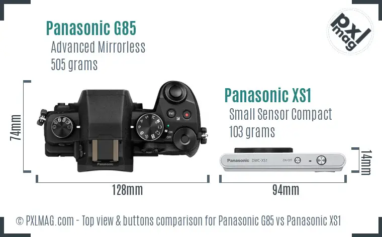 Panasonic G85 vs Panasonic XS1 top view buttons comparison