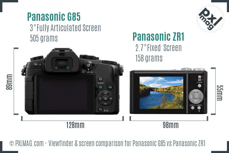Panasonic G85 vs Panasonic ZR1 Screen and Viewfinder comparison
