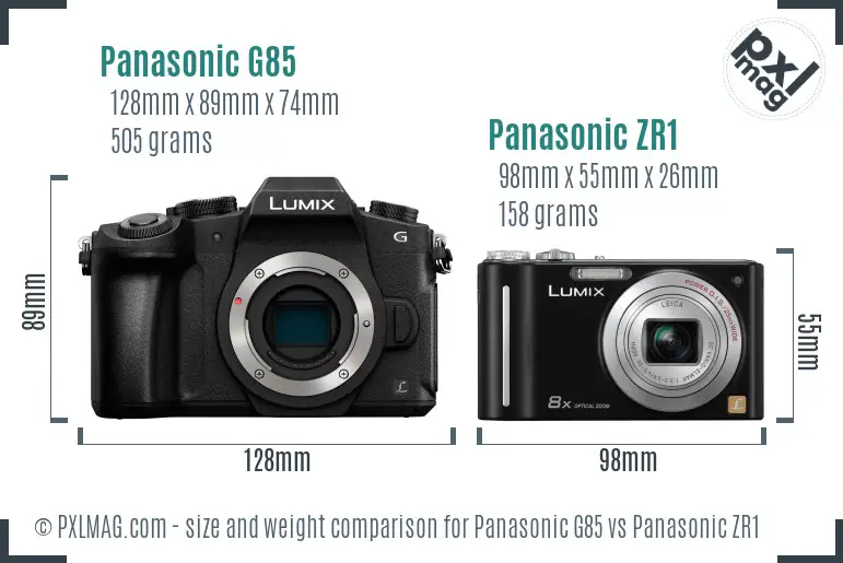 Panasonic G85 vs Panasonic ZR1 size comparison