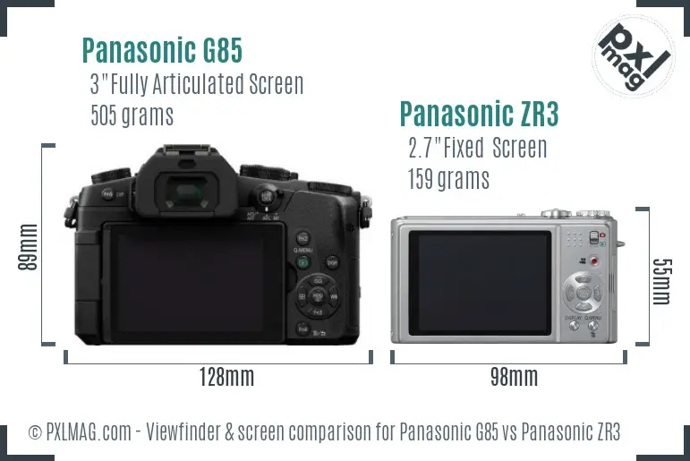 Panasonic G85 vs Panasonic ZR3 Screen and Viewfinder comparison