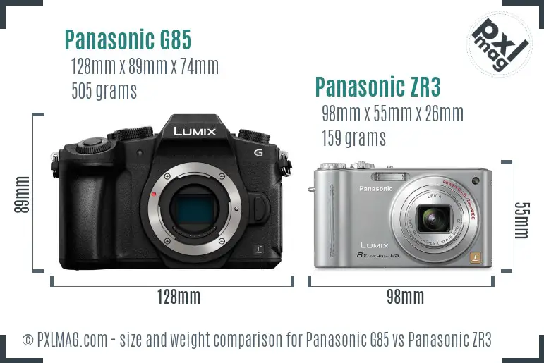 Panasonic G85 vs Panasonic ZR3 size comparison