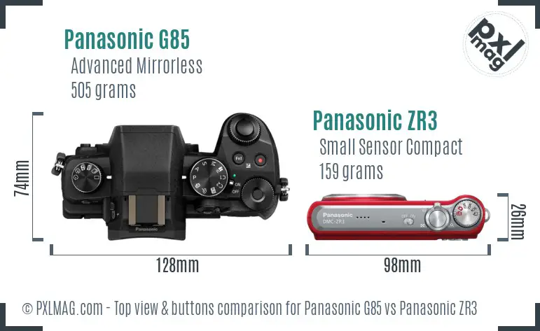 Panasonic G85 vs Panasonic ZR3 top view buttons comparison