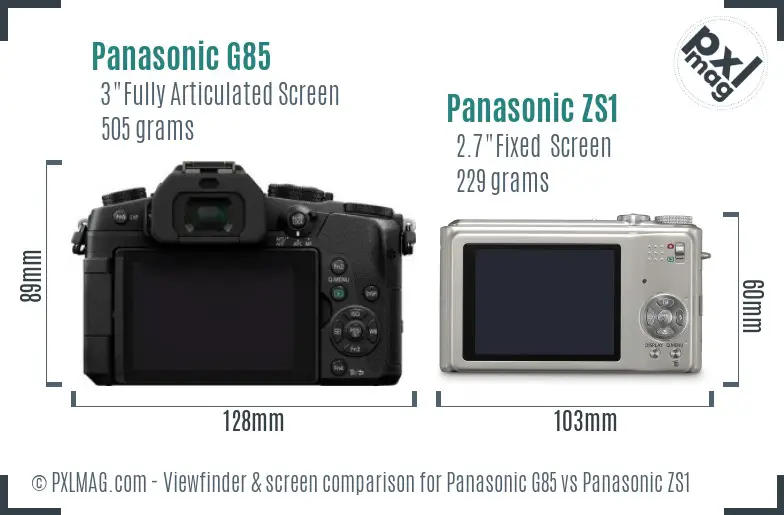 Panasonic G85 vs Panasonic ZS1 Screen and Viewfinder comparison