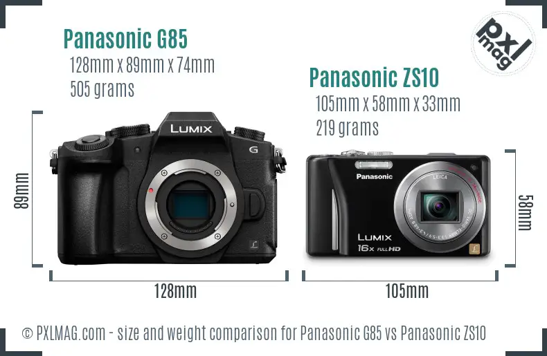 Panasonic G85 vs Panasonic ZS10 size comparison