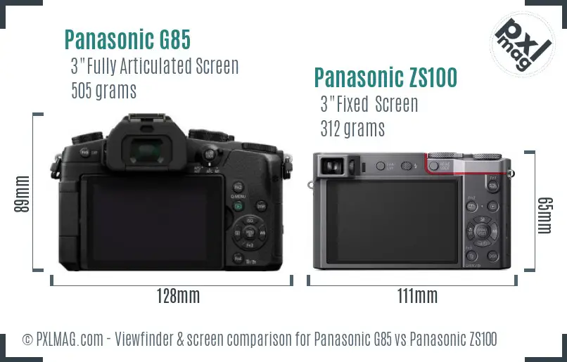 Panasonic G85 vs Panasonic ZS100 Screen and Viewfinder comparison