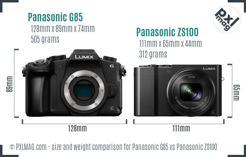 Panasonic G85 vs Panasonic ZS100 size comparison