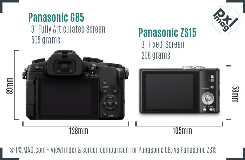 Panasonic G85 vs Panasonic ZS15 Screen and Viewfinder comparison