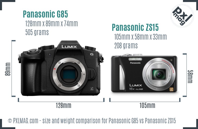 Panasonic G85 vs Panasonic ZS15 size comparison