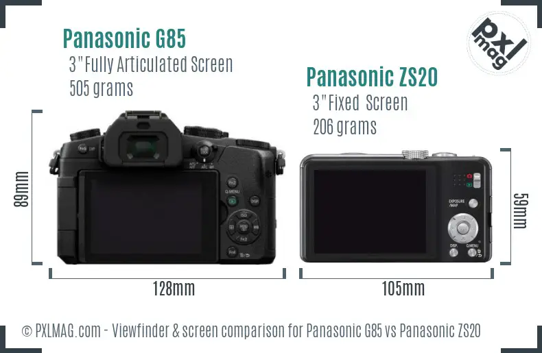 Panasonic G85 vs Panasonic ZS20 Screen and Viewfinder comparison
