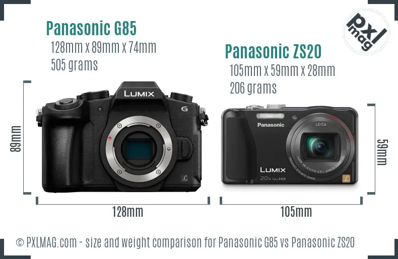 Panasonic G85 vs Panasonic ZS20 size comparison