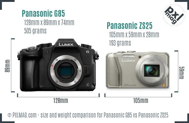 Panasonic G85 vs Panasonic ZS25 size comparison