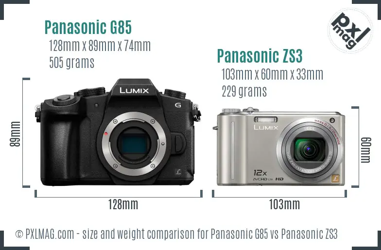 Panasonic G85 vs Panasonic ZS3 size comparison
