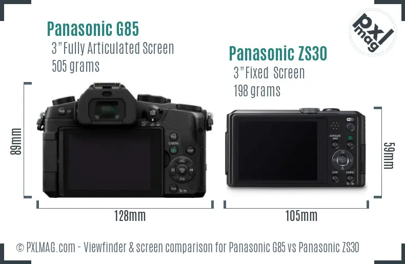 Panasonic G85 vs Panasonic ZS30 Screen and Viewfinder comparison